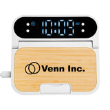 15W Bamboo Folding Charger With Digital Clock Imprinted with Logo (Q157122)