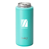 12 Oz. Swig Skinny Can Cooler - Matte Aqua Imprinted with Logo (Q330522)