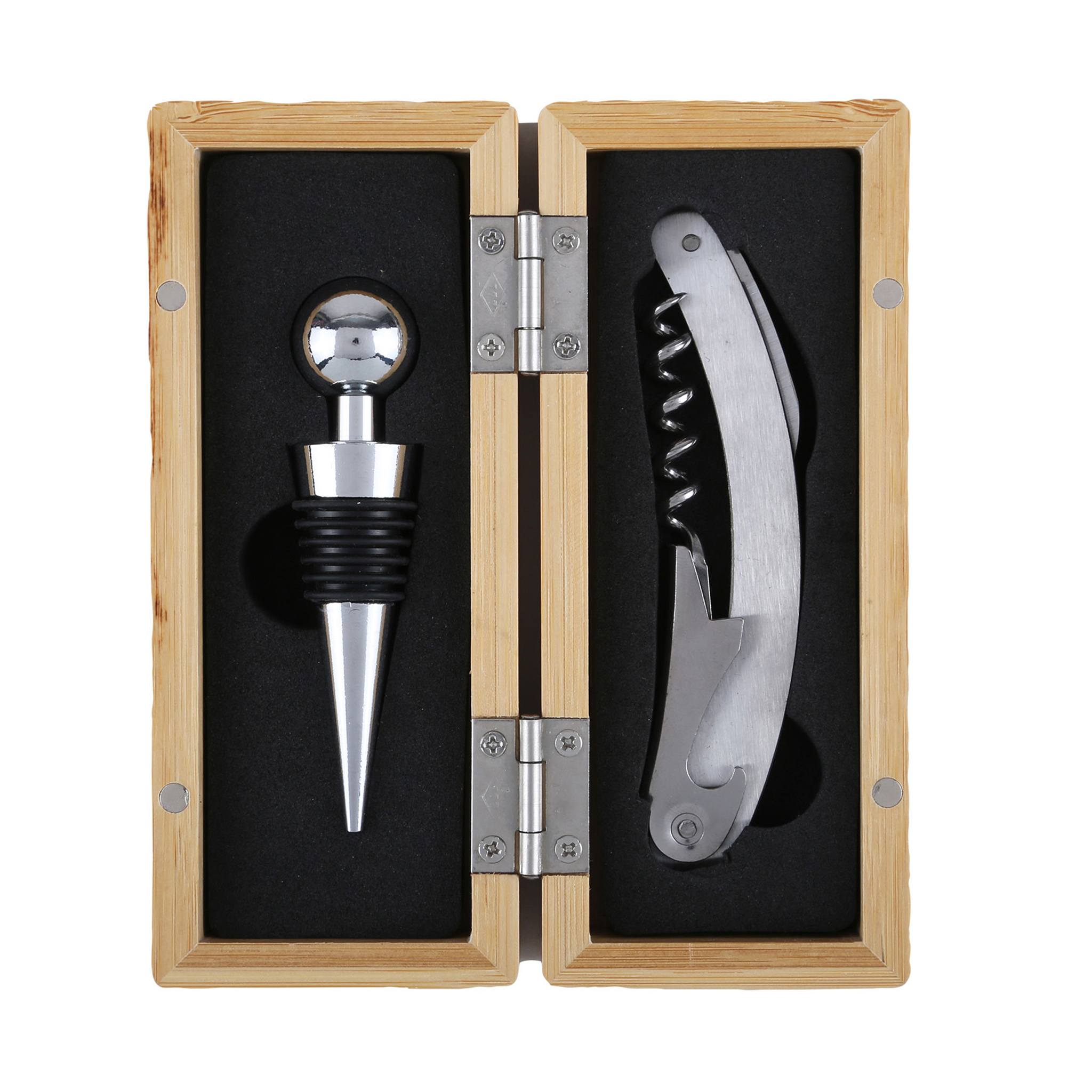 2-Piece Bamboo Wine Opener Set With Magnetic Closure (Q337332)