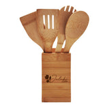 Bamboo- Box Utensil Holder Set Imprinted with Logo (Q429122)