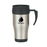 16 Oz. Stainless Steel Slide Action Travel Mugs Imprinted with Logo (Q738711)