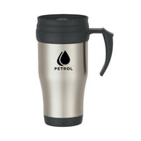 16 Oz. Stainless Steel Slide Action Travel Mugs Imprinted with Logo (Q738711)