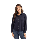 Cutter & Buck Advantage Tri-Blend Pique Long Sleeve Womens Button Up Imprinted with Logo (Q804332)