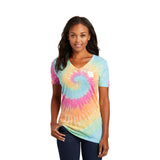 Port & Company® Ladies Tie-Dye V-Neck Tee Imprinted with Logo (Q808922)