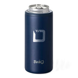 12 Oz. Swig Skinny Can Cooler - Matte Navy Imprinted with Logo (Q930522)