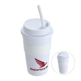 14 Oz. Coffee Cup With Silicone Sleeve And Straw Imprinted with Logo (Q974322)