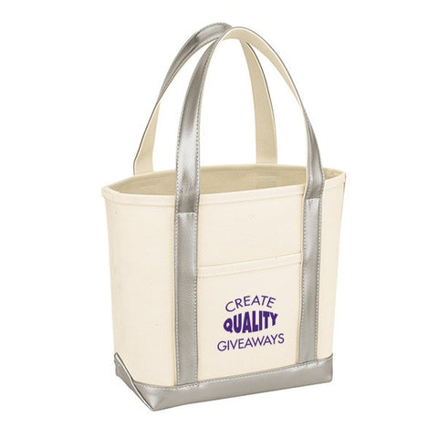 Metallic Accent Heavy Cotton Canvas Boat Tote Bags (Q182711)