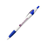 White Barrel European Design Ballpoint Click Pens with Rubber Grip Imprinted with Logo (Q333511)