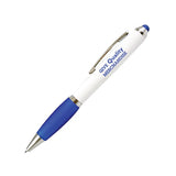 PDA Twist Stylus Pen with White Barrel and Matching Colored Grips & Nibs Imprinted with Logo (Q343511)