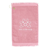 Premium Fringed Velour Golf Towel - White Imprinted with Logo (Q381322)