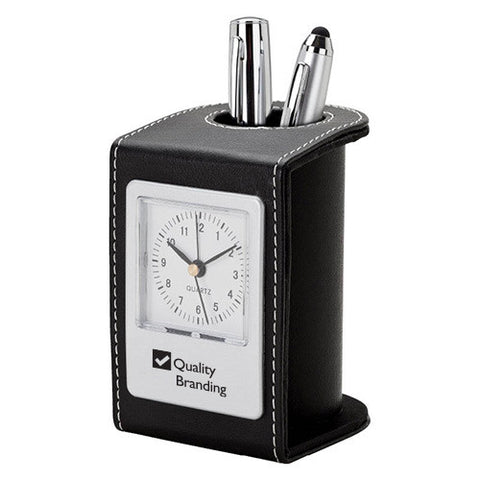 Leatherette Desk Clock & Pen Cup (Q574311)