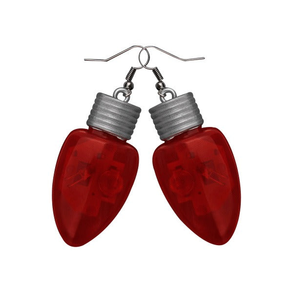 Red LED Flashing Light Bulb Christmas Earrings (Q802711)