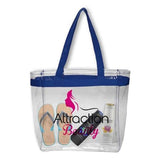 Clear Plastic Tote Bag W/ Colored Handles Imprinted with Logo (Q809111)