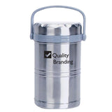 Stainless Steel Thermal Lunch Box with 3 Bowls (74 oz) Imprinted with Logo (Q941275)