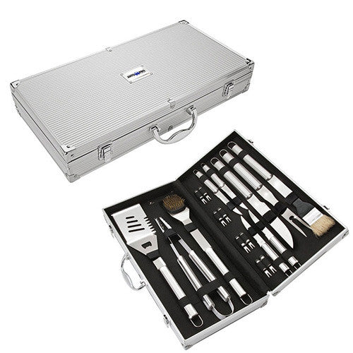 Wood BBQ Grill Tool Set- 22 Pc Stainless Steel Barbecue