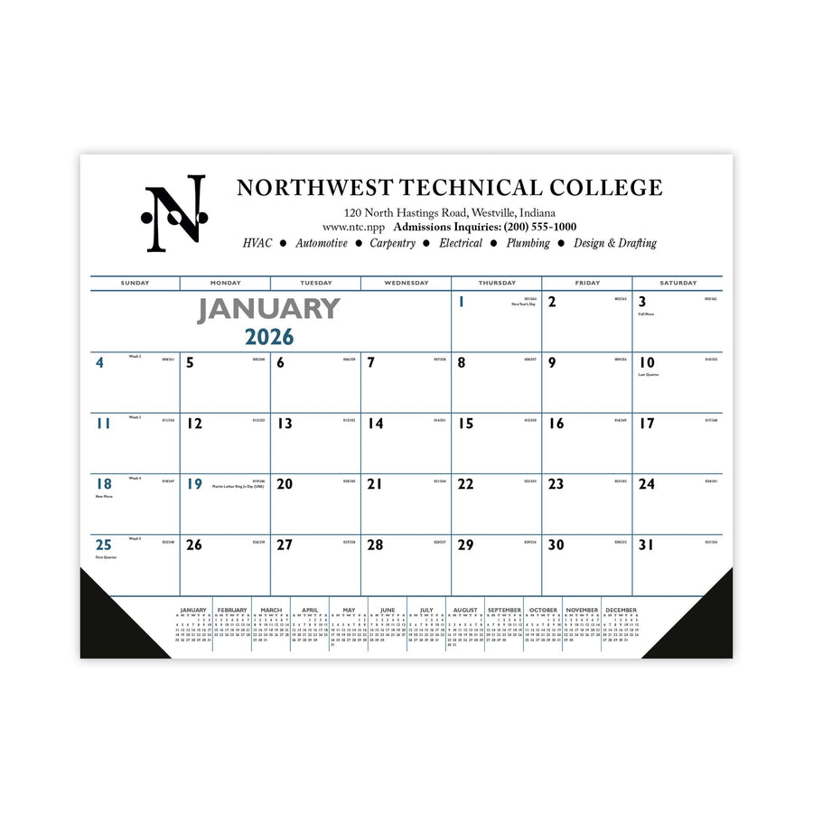 Triumph® Blue & Black Desk Pad With Vinyl Corner Calendar (Q114722)