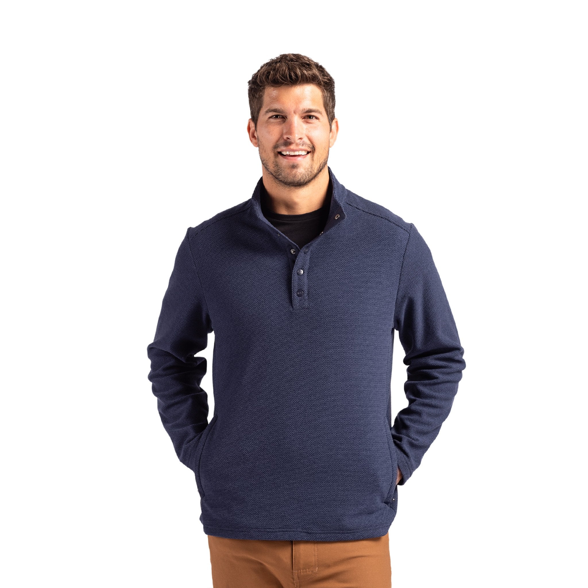 Cutter & Buck Hunts Point Eco Textured Mens Snap Pullover  Imprinted with Logo (Q124332)