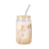 16 Oz. Glass Can with Bamboo Lid & Straw (Q124532)