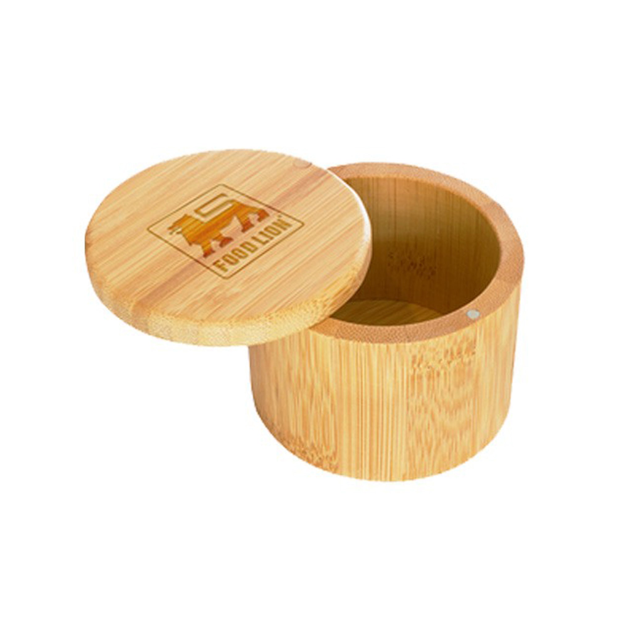 6 Oz. Round Salt Bamboo Box  Imprinted with Logo (Q135022)