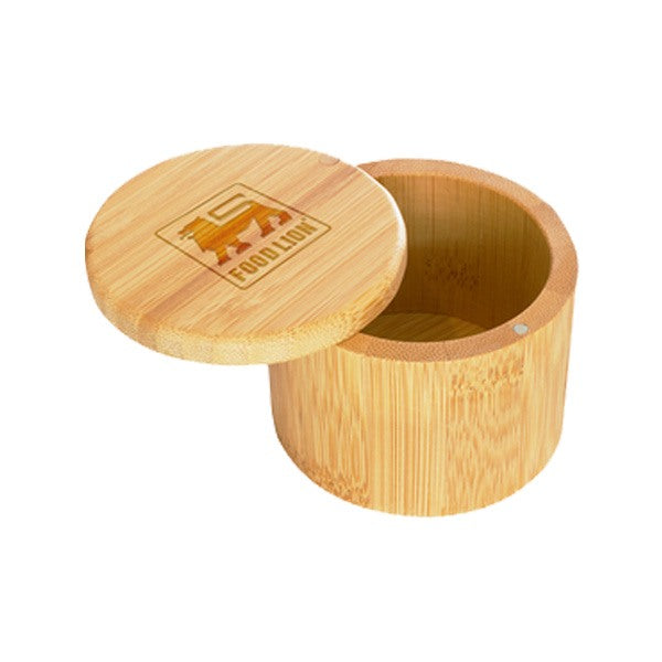 6 Oz. Round Salt Bamboo Box  Imprinted with Logo (Q135022)