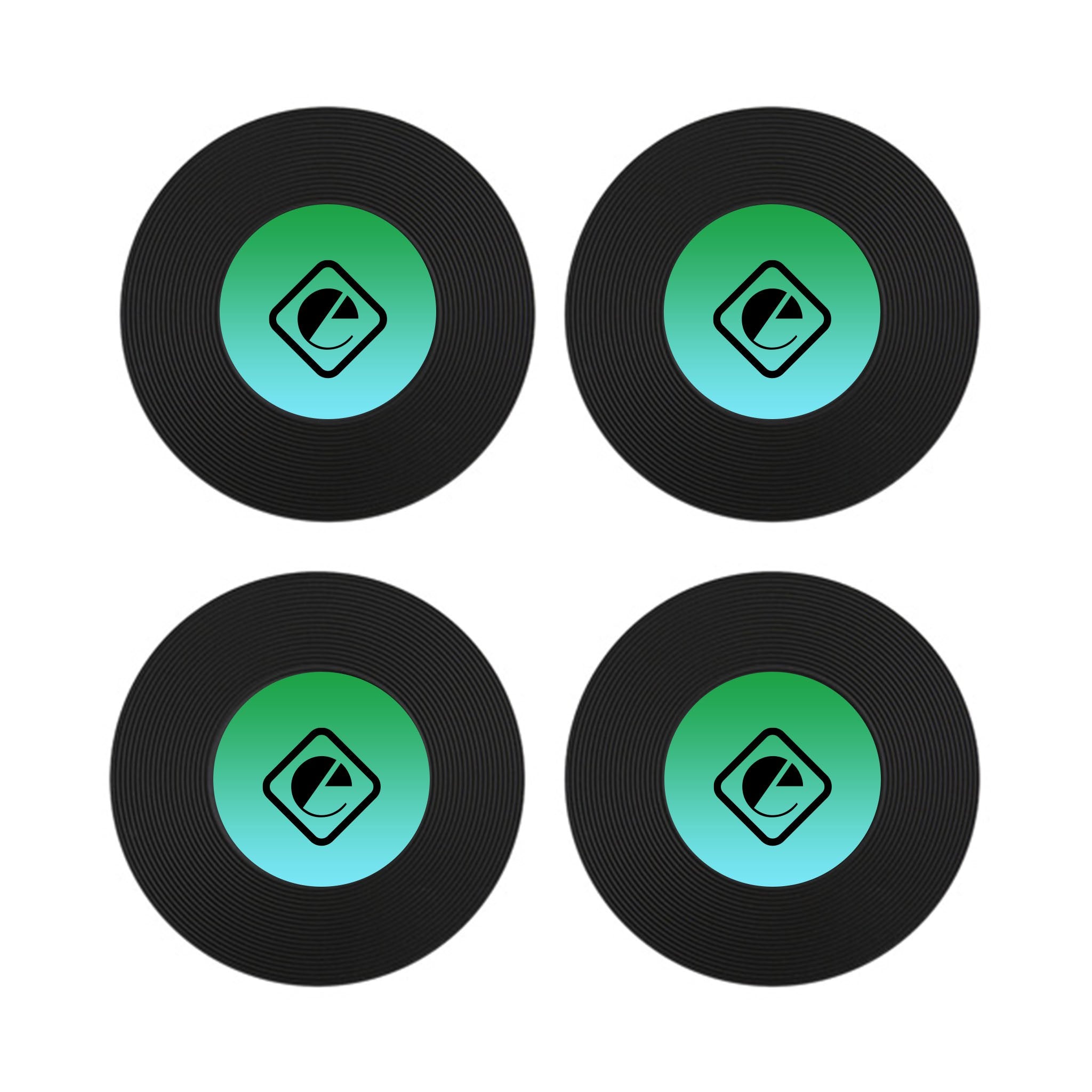 4 Piece Record Coaster Set In Box  Imprinted with Logo (Q138022)