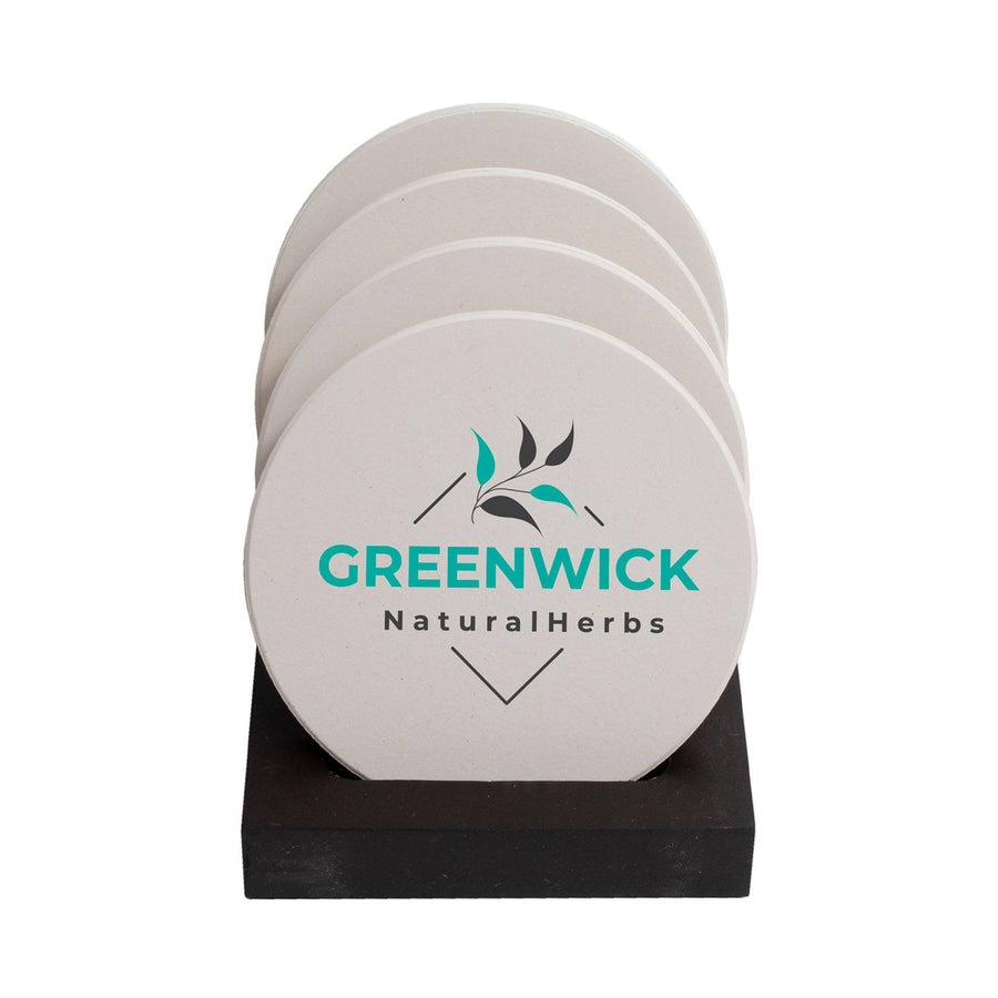 4 Pc. Round Coaster Set With Stand (Q139622)