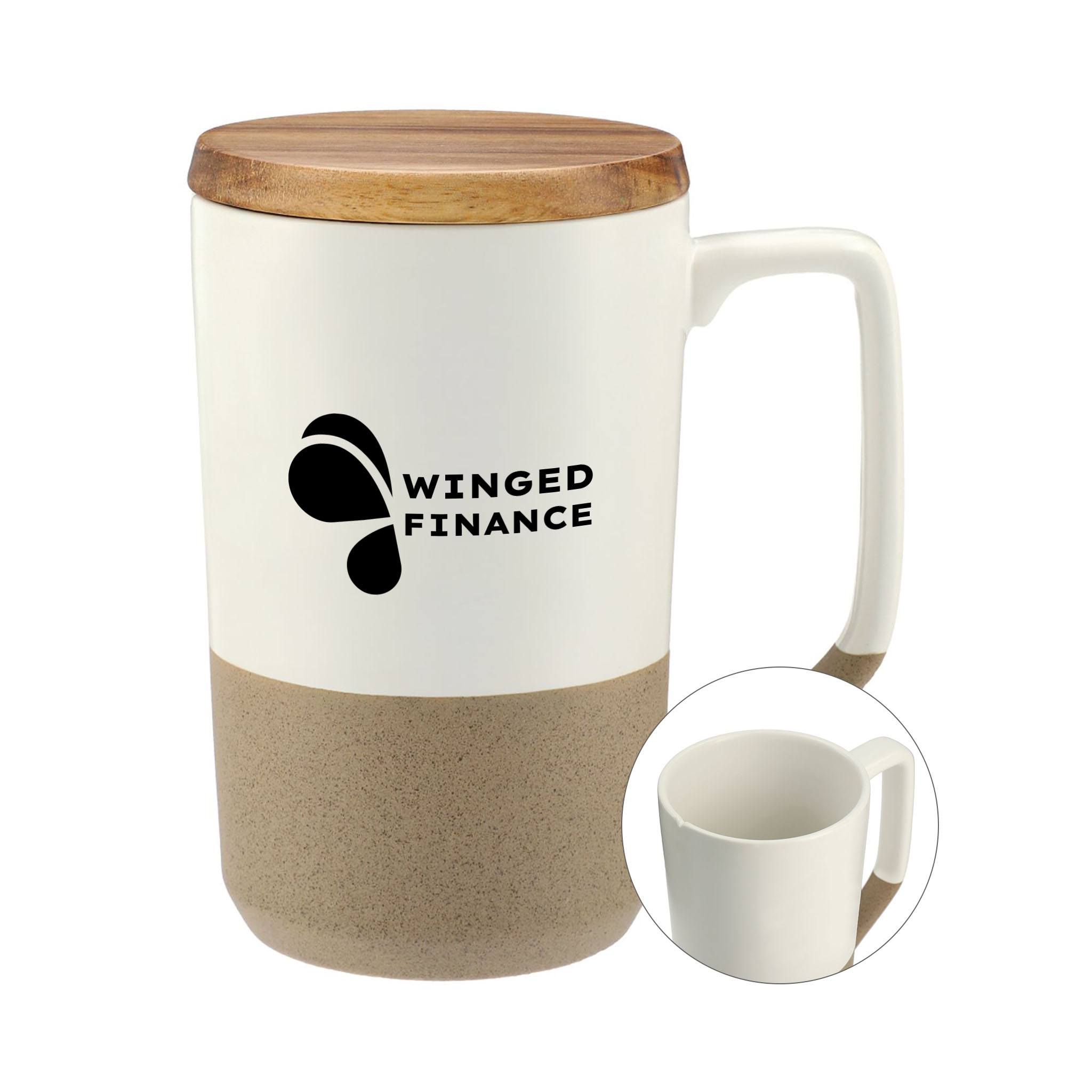 16 Oz. Tahoe Tea & Coffee Ceramic Mug with Wood Lid  Imprinted with Logo (Q152422)