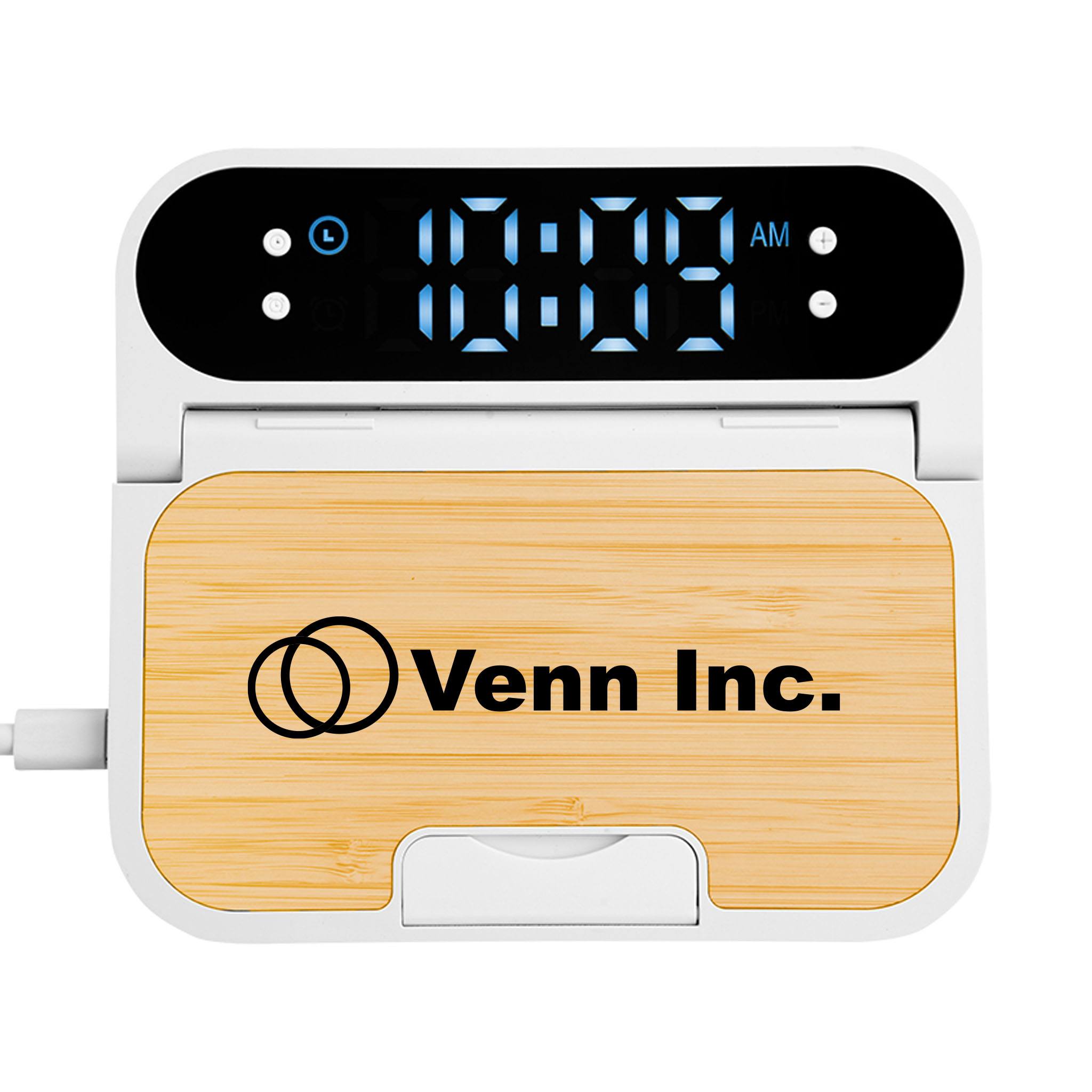 15W Bamboo Folding Charger With Digital Clock (Q157122)