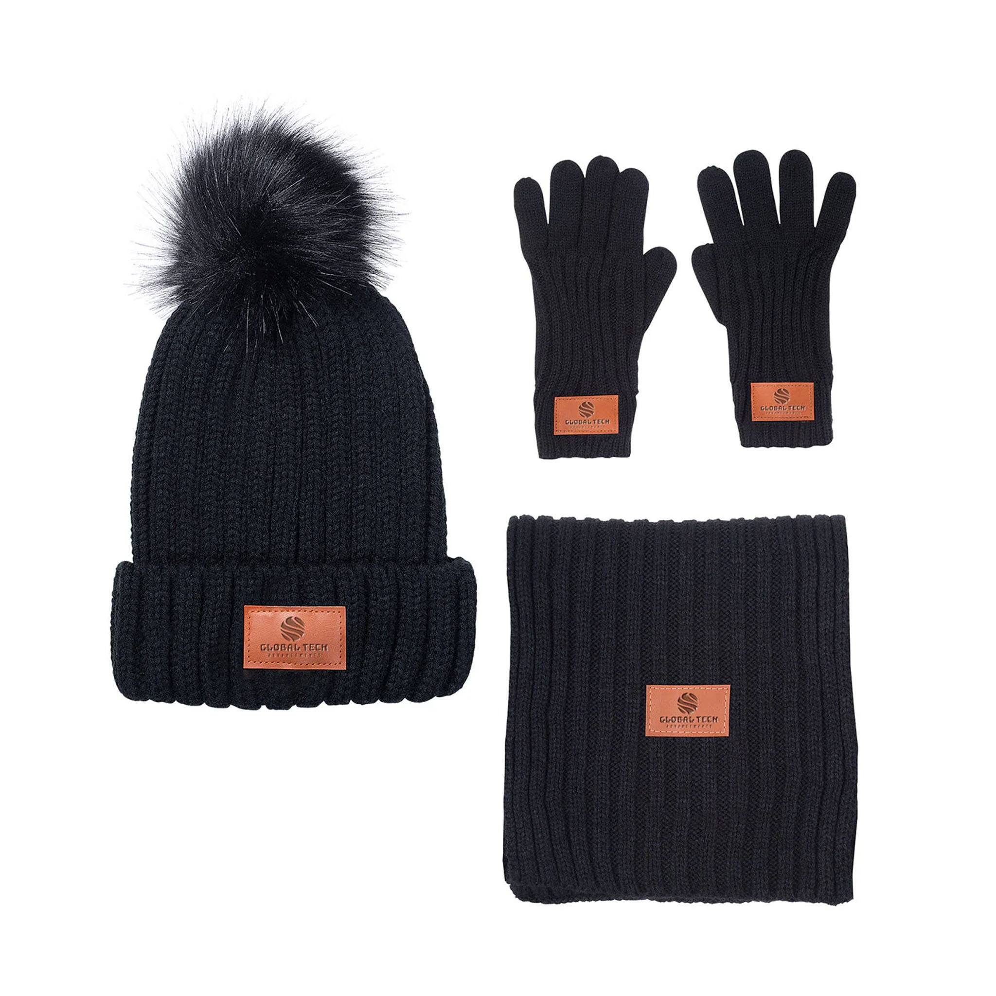 Leeman™ 3 Pc Rib Knit Fur Pom Winter Set  Imprinted with Logo (Q165111)