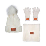 Leeman™ 3 Pc Rib Knit Fur Pom Winter Set (Q165111)