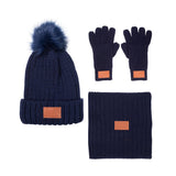 Leeman™ 3 Pc Rib Knit Fur Pom Winter Set (Q165111)