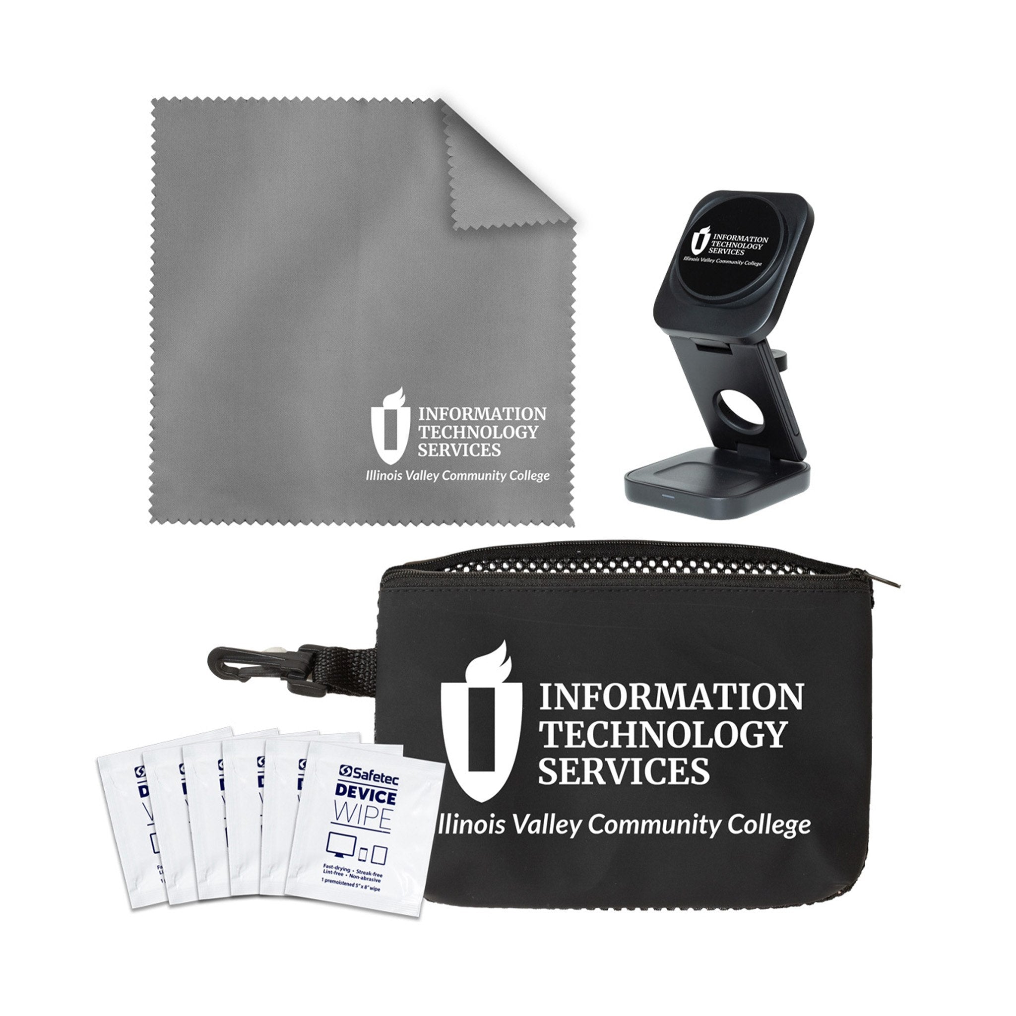 Chargepro 8 Pcs Tech Kit In Black Mesh Zipper Pouch  Imprinted with Logo (Q183632)