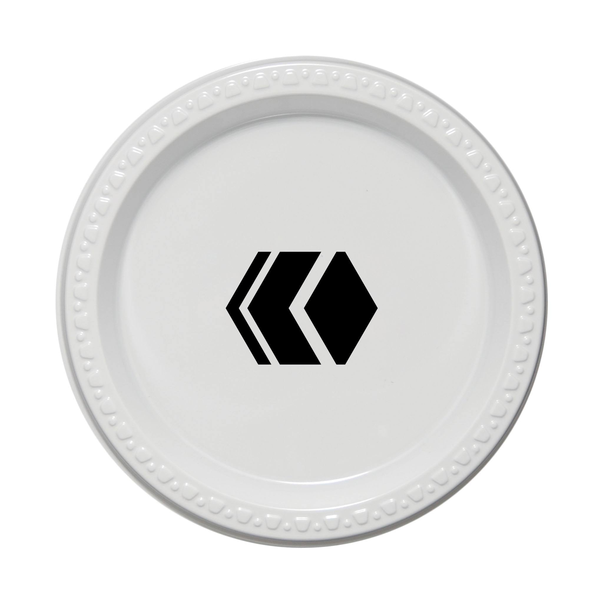 7 Inch White Plastic Plates  Imprinted with Logo (Q186011)