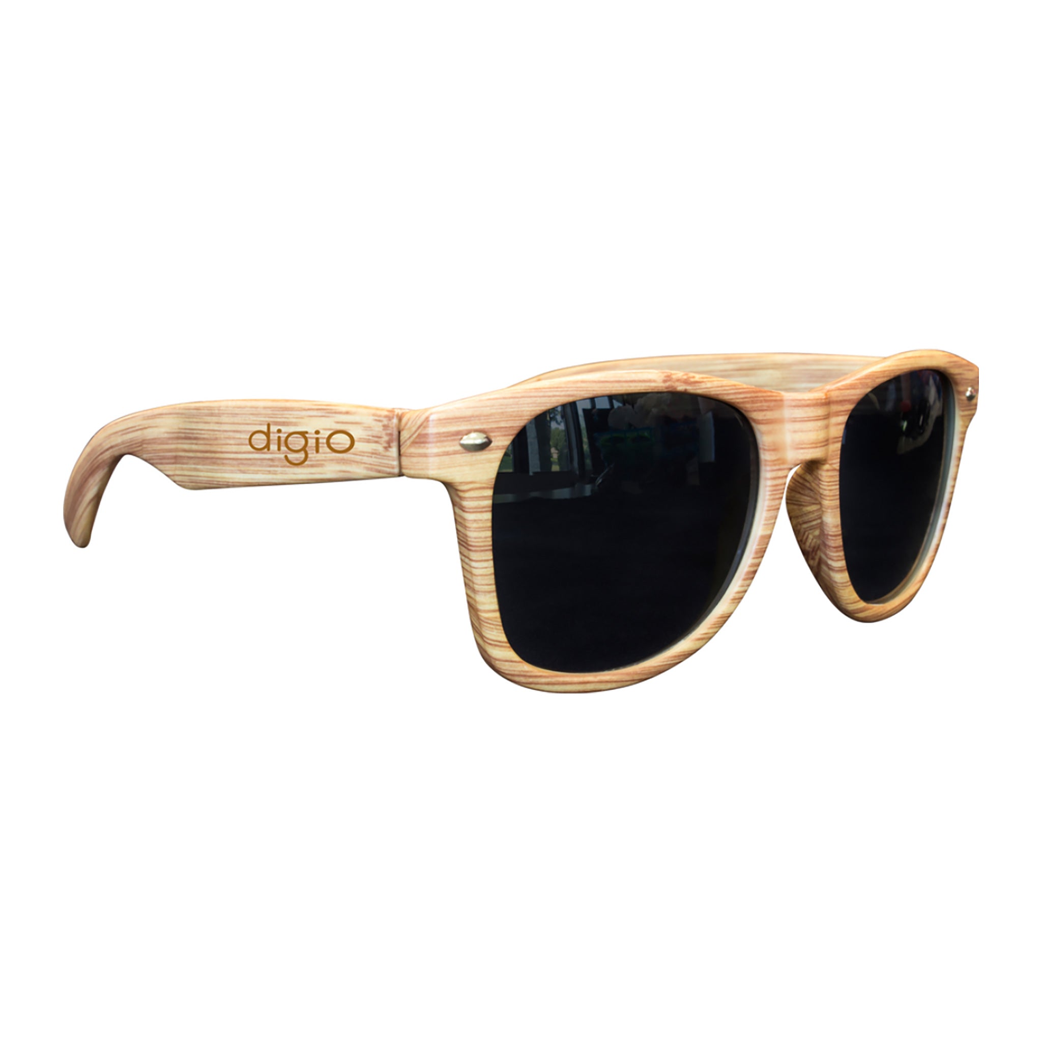 Light Wood Tone Polycarbonate Miami Sunglasses  Imprinted with Logo (Q192511)