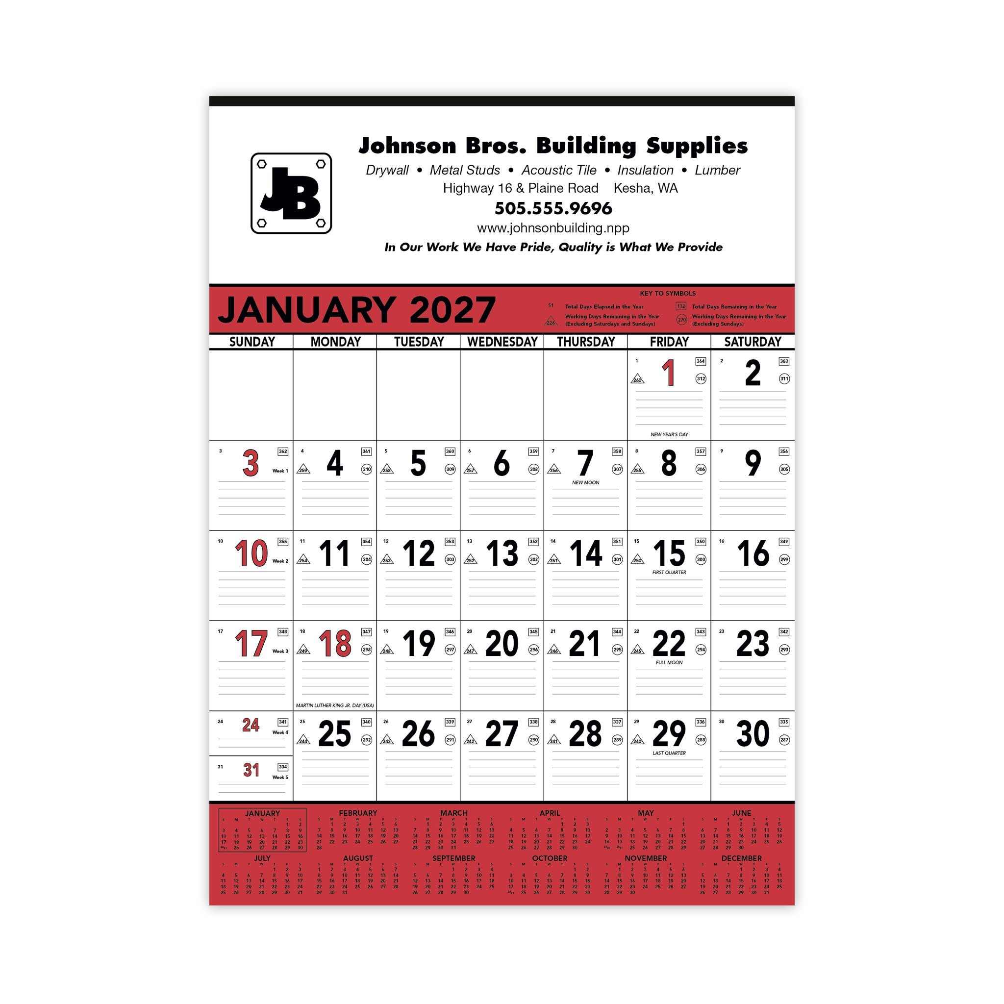 Red & Black Contractor's Memo Calendar (13-sheet)  Imprinted with Logo (Q204722)