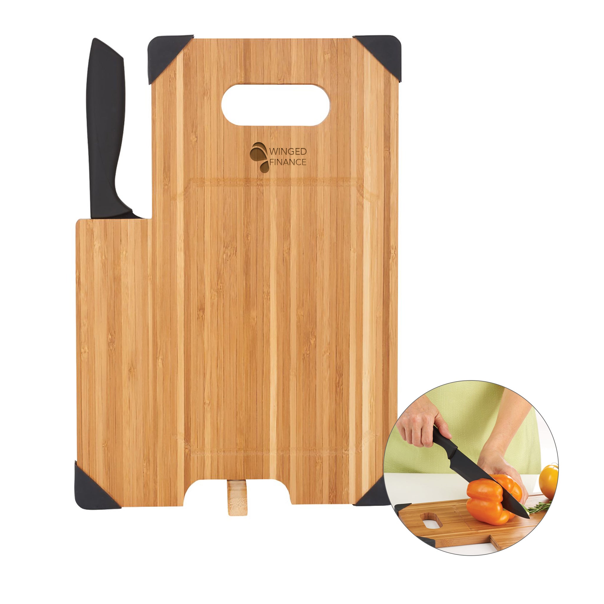 Bamboo Cutting Board With Knife  Imprinted with Logo (Q214422)