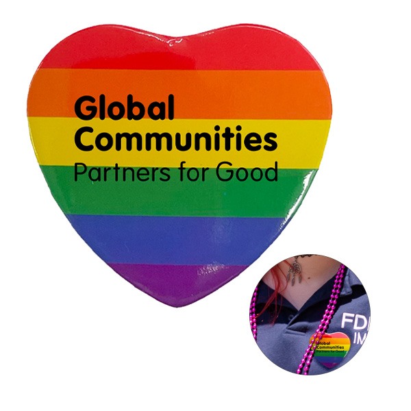 Rainbow Button - Heart  Imprinted with Logo (Q230822)