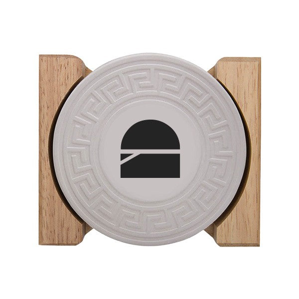 Round Greek Key Absorbent Stone Coaster Set  Imprinted with Logo (Q255922)