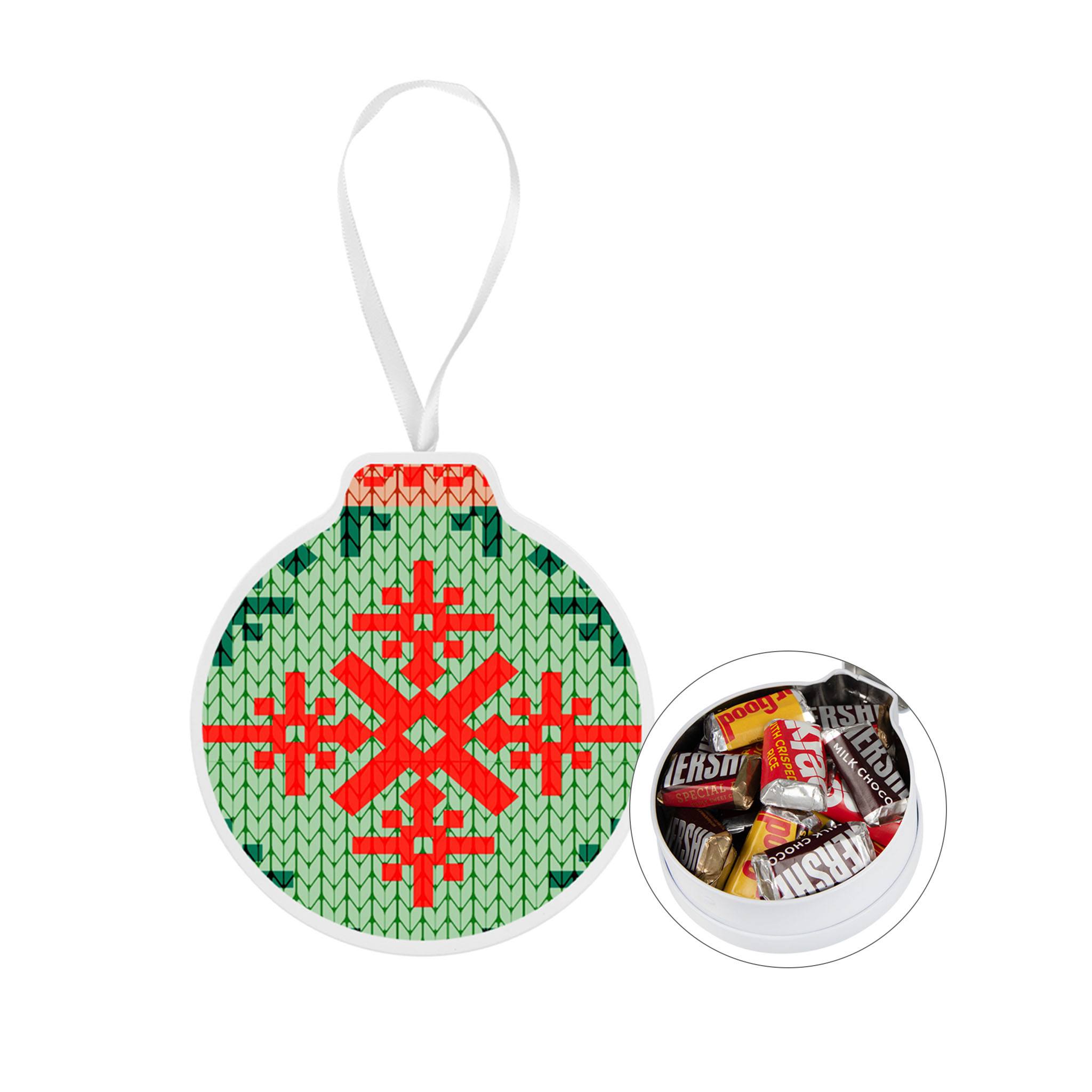 Ornament Tin With Candy - FC - Hershey Miniatures  Imprinted with Logo (Q260822)
