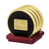 Four Coasters With Solid Cherry Stand  Imprinted with Logo (Q266622)