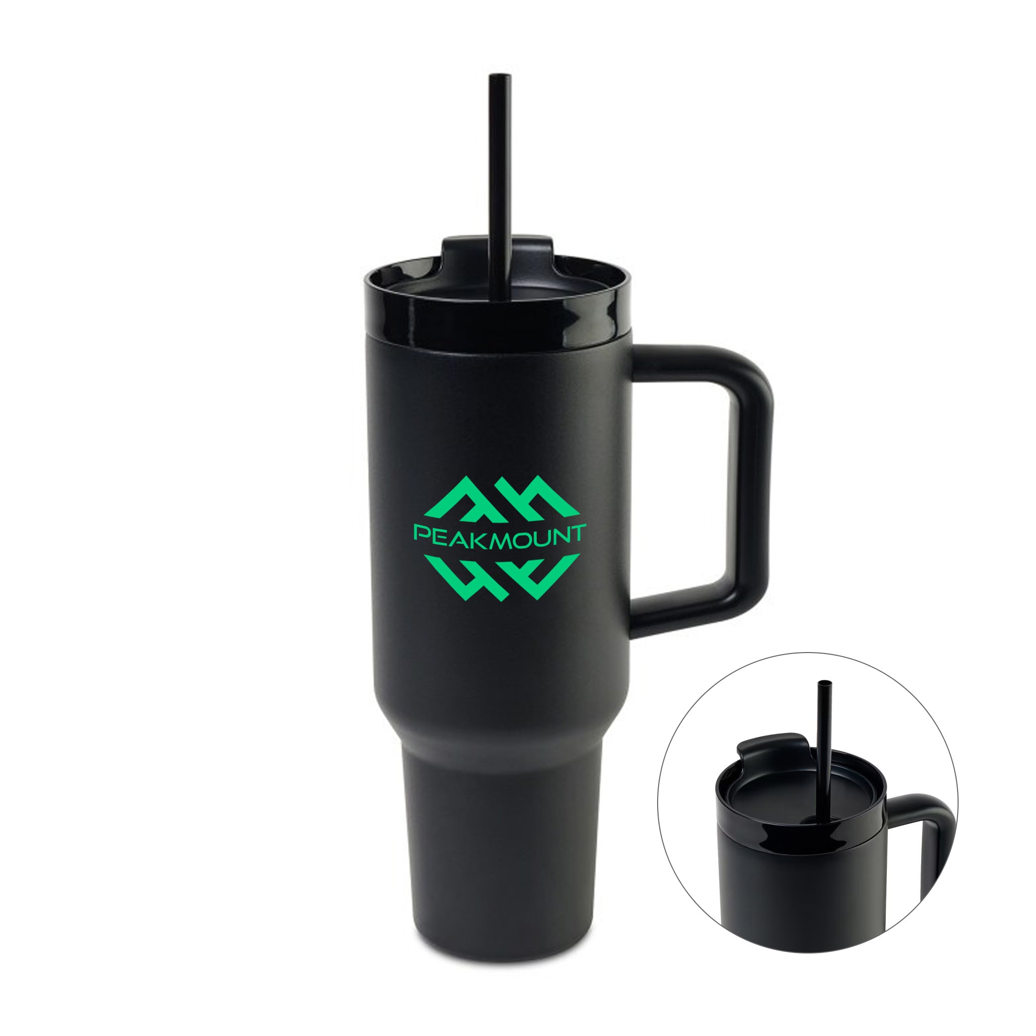 40 Oz. Adrian travel Tumbler With Straw - Black  Imprinted with Logo (Q271922)