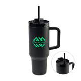40 Oz. Adrian travel Tumbler With Straw - Black  Imprinted with Logo (Q271922)