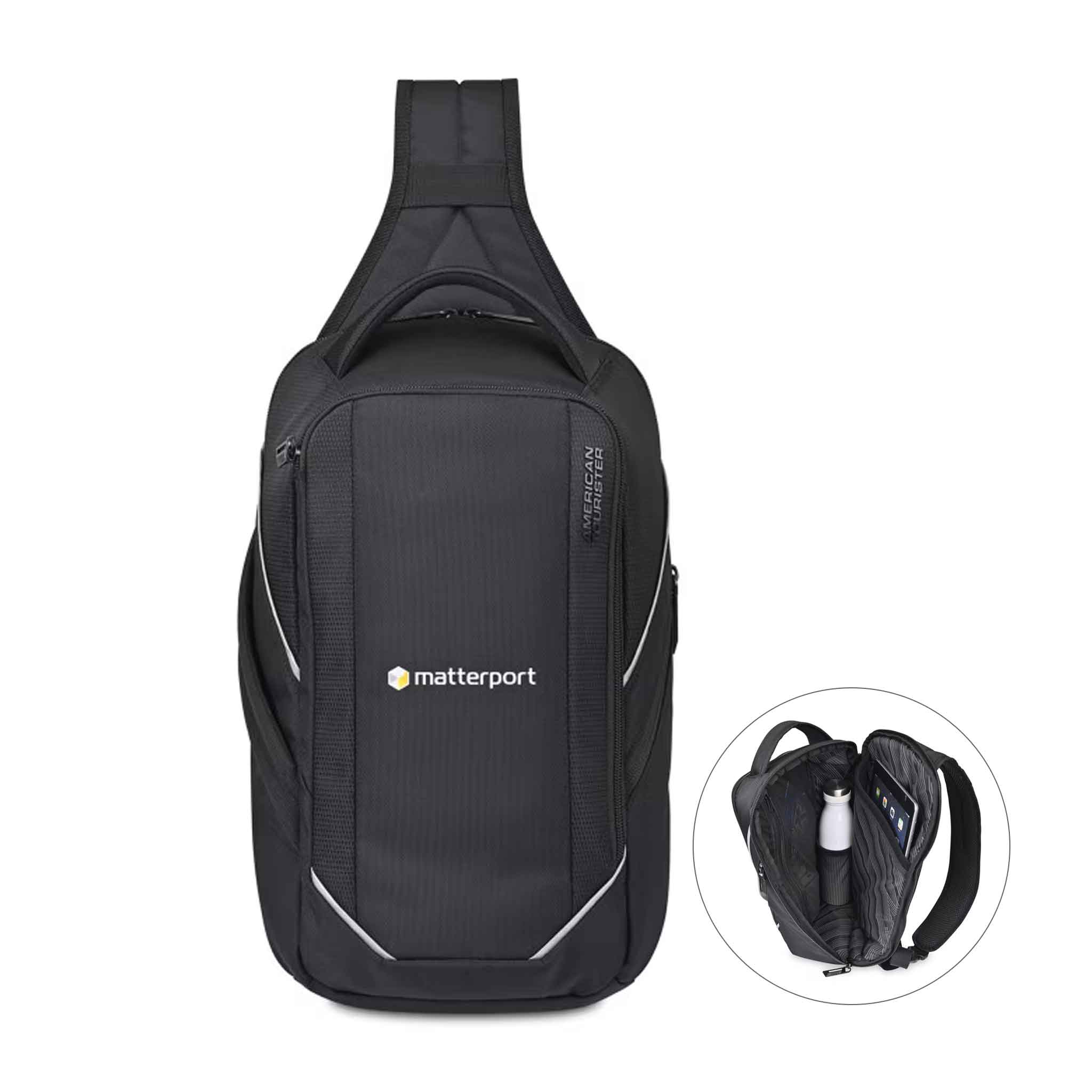American Tourister® Zoom Turbo Sling Bag - Black  Imprinted with Logo (Q302922)