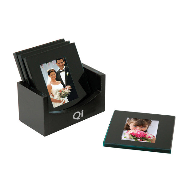4 Piece Glass Coaster Set  Imprinted with Logo (Q325922)