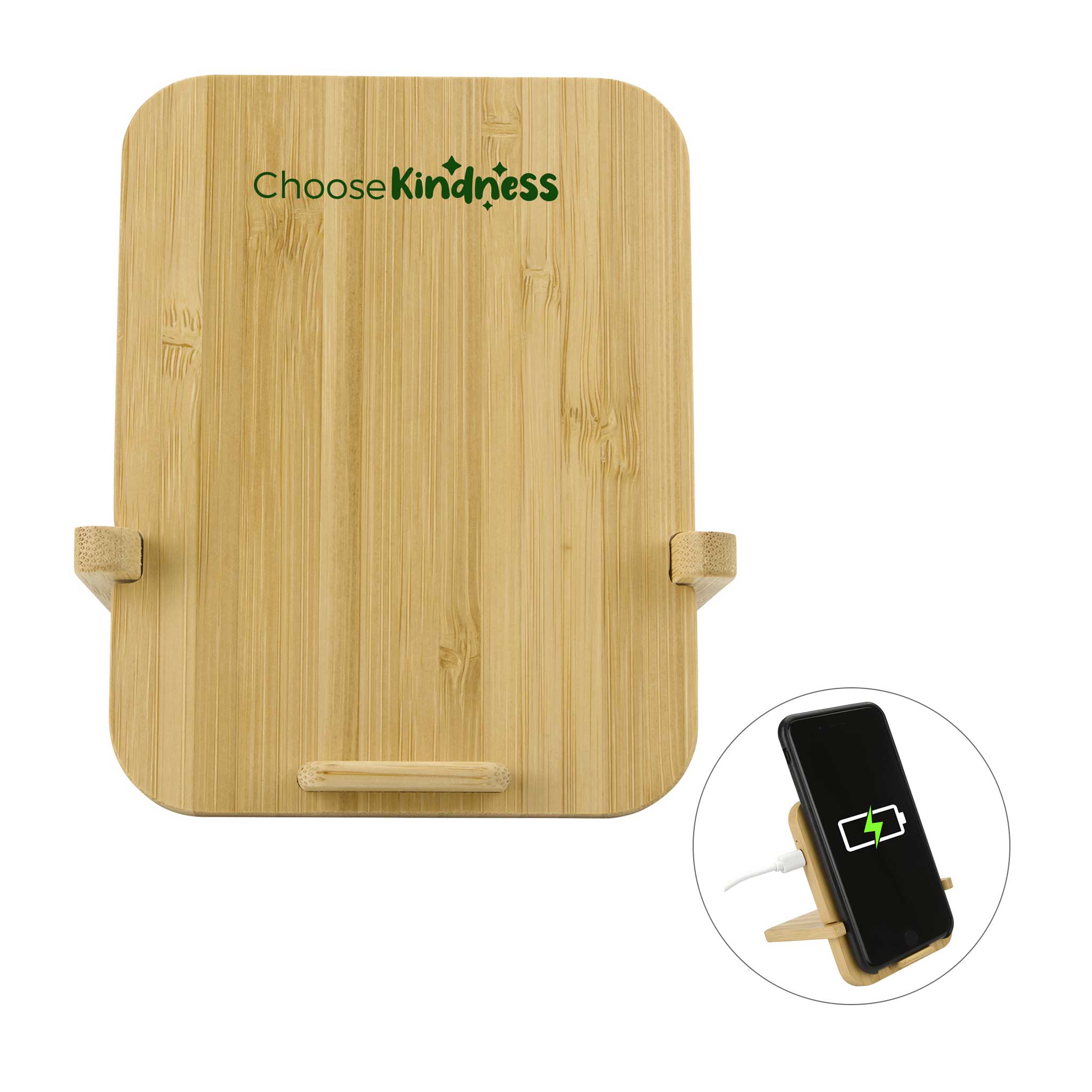 Bamboo 10W Wireless Charger With Phone Holder  Imprinted with Logo (Q329822)