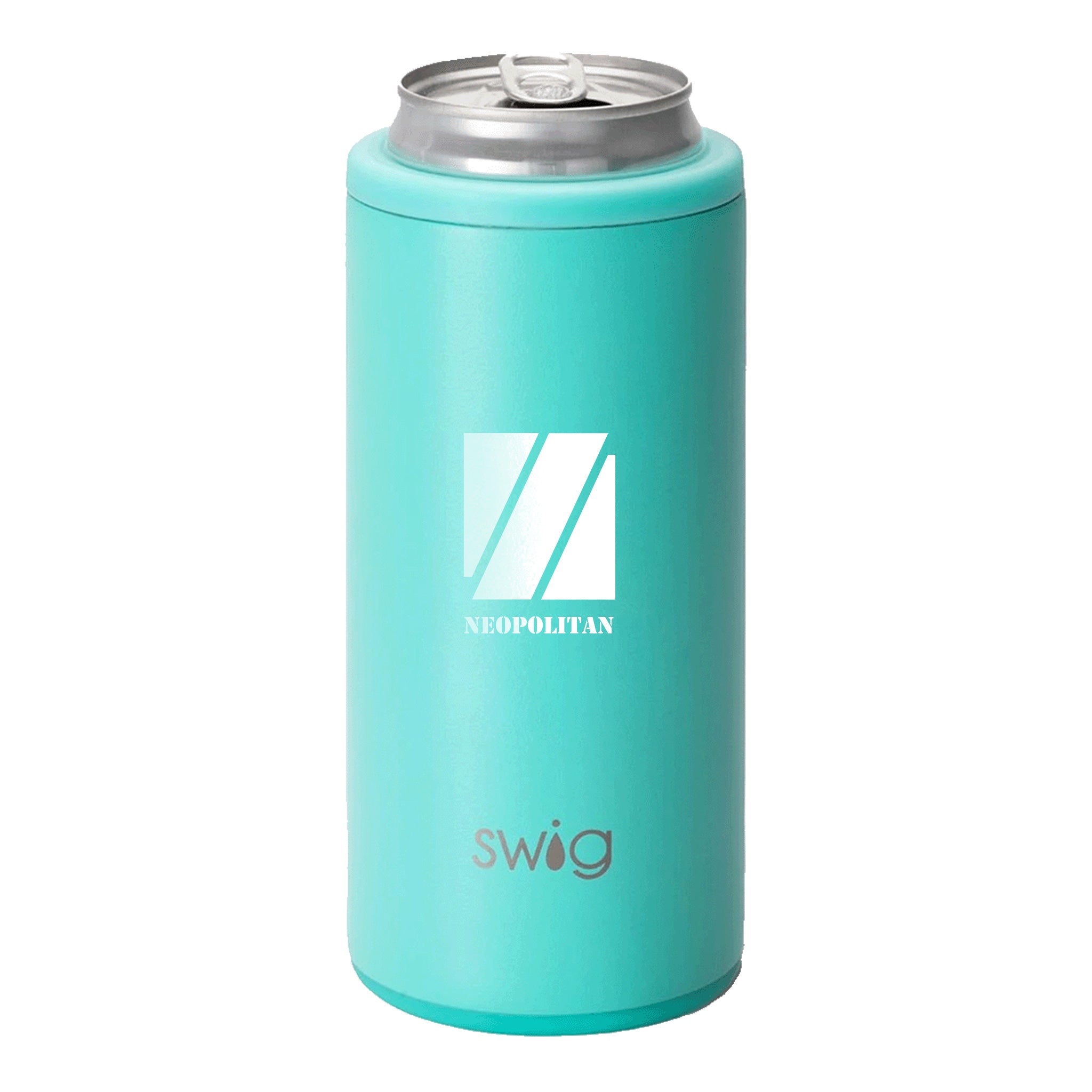 12 Oz. Swig Skinny Can Cooler - Matte Aqua  Imprinted with Logo (Q330522)