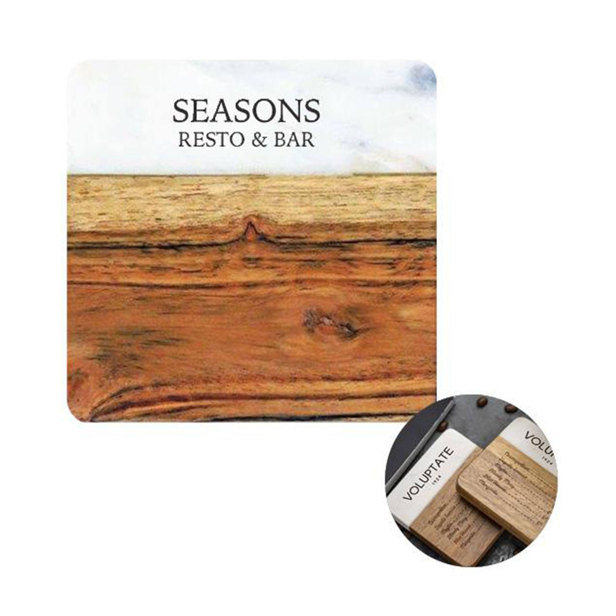 2 Pc. Acacia Wood & Greek Marble Coaster Set  Imprinted with Logo (Q339622)