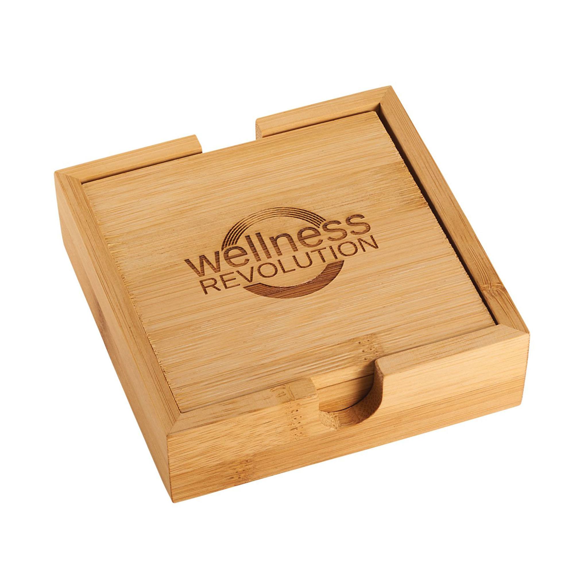 FSC Bamboo Coaster Set  Imprinted with Logo (Q342322)