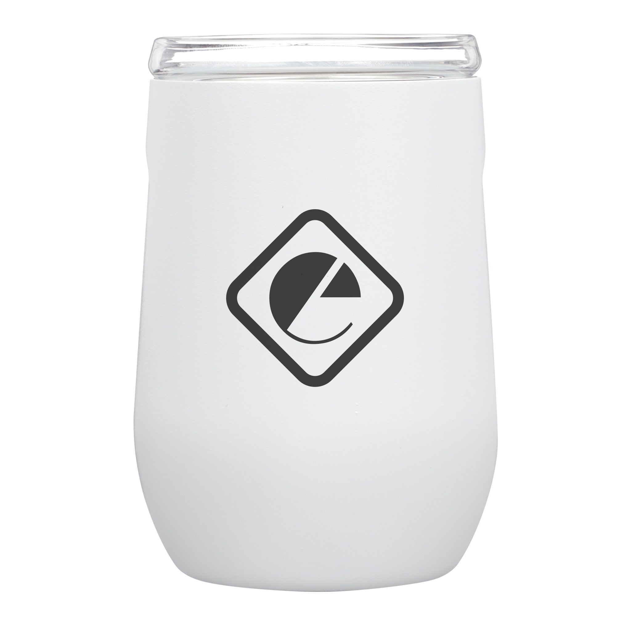 10 Oz. Vinglace Stemless Wine Tumbler - White  Imprinted with Logo (Q342622)