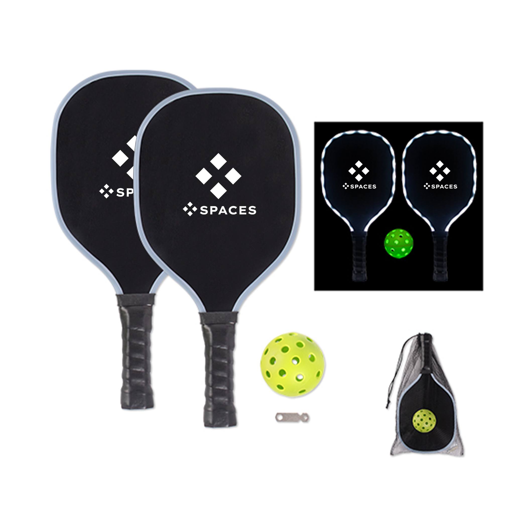 LED Pickleball Set in Mesh Bag  Imprinted with Logo (Q351432)